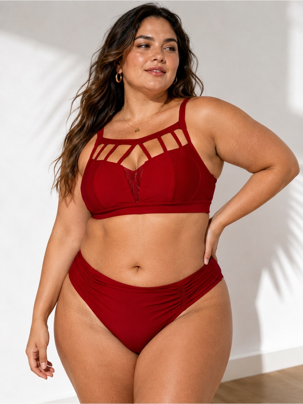 Women's Red Strappy Two-Piece Swim Set Size XL 12 / 14